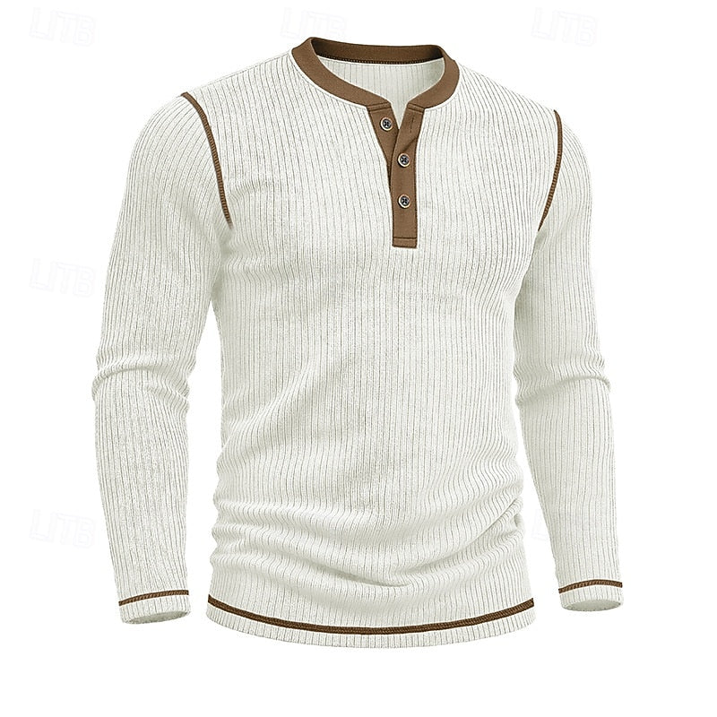 Owen | Geripptes Henley-Shirt mit langen Ärmeln