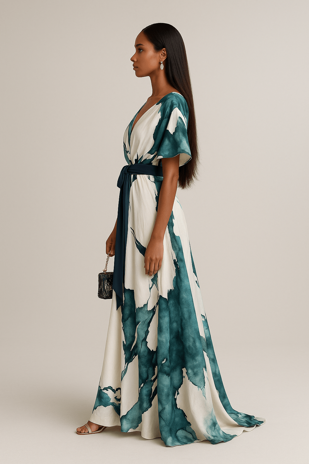 Winona | Langes Kleid mit Aquarell-Druck