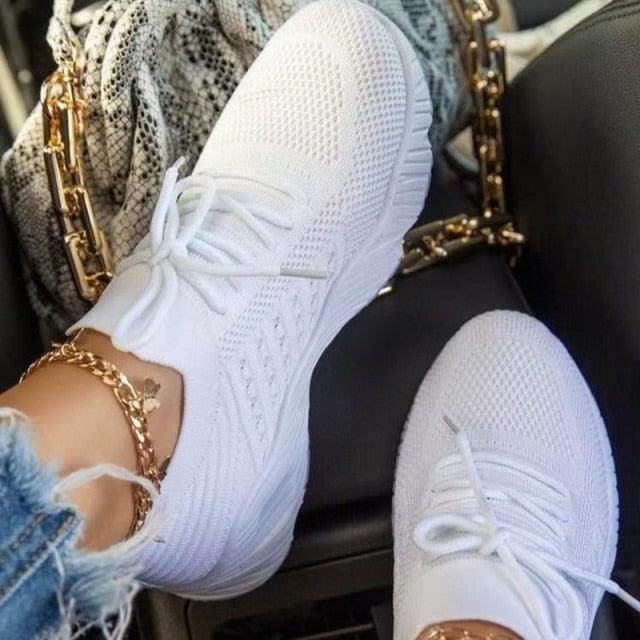 Women's Red Platform Mesh Running Sneakers Lightweight Athletic Shoes