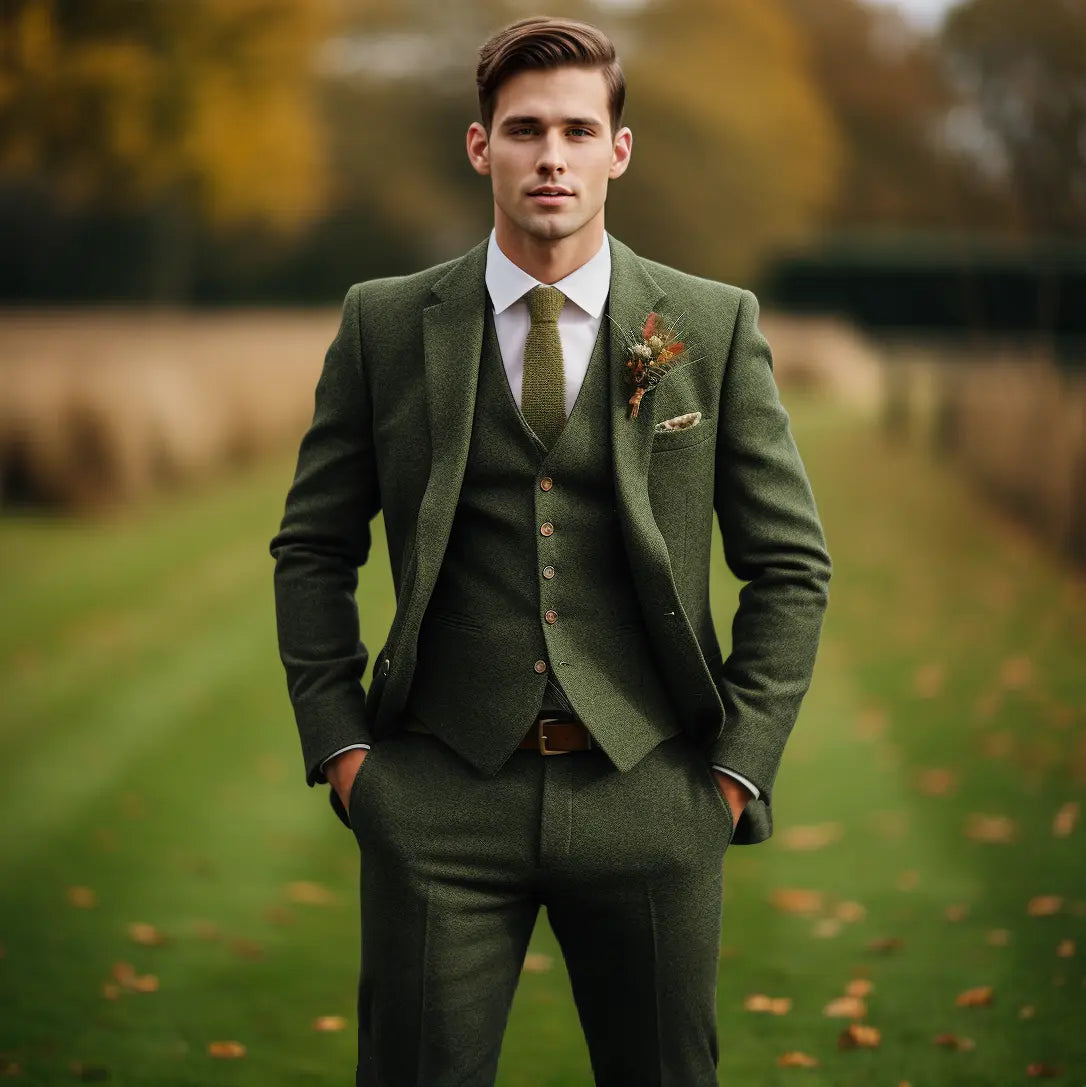 Sweetearing Men's Tweed Suit Wedding Suit Prom Tuxedo