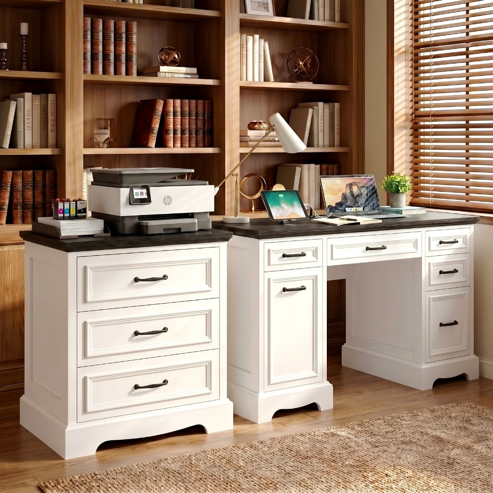 Nightstand Three-Drawer Bedside Storage Chest with Charging Station and Five Finish Options