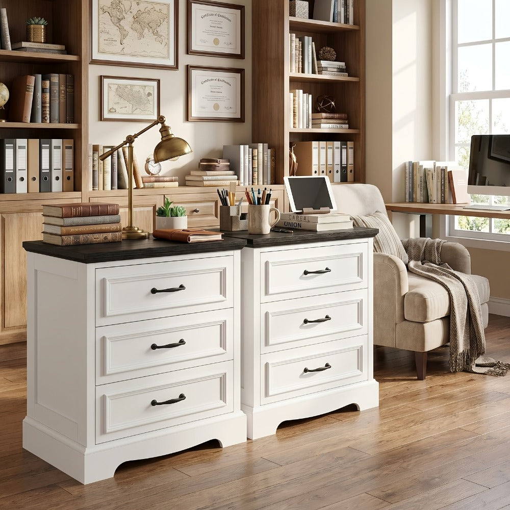 Nightstand Three-Drawer Bedside Storage Chest with Charging Station and Five Finish Options