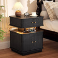Nightstand Fluted Two-Drawer Bedside Table with Charging Hub, LED Light and Black or White Finish