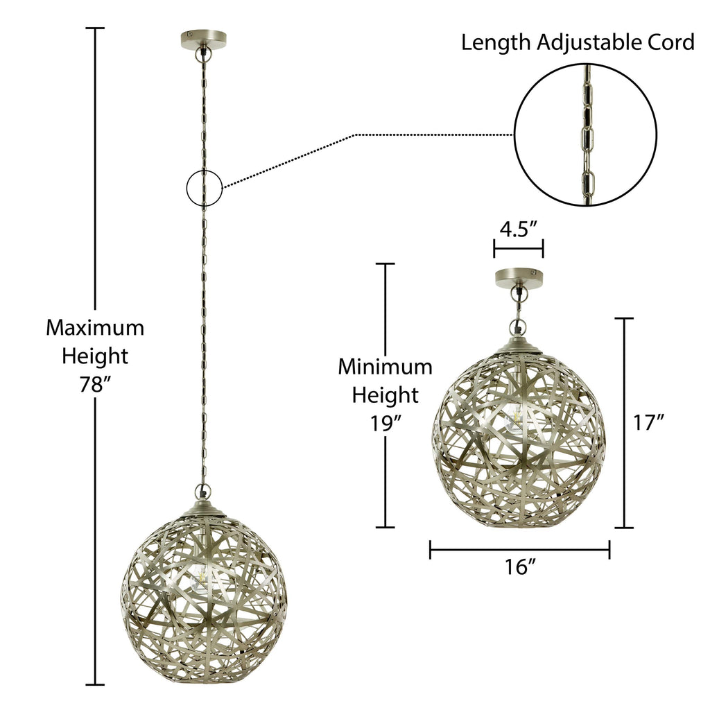 River of Goods Hanging Metal Orb Pendant, Antique Nickel