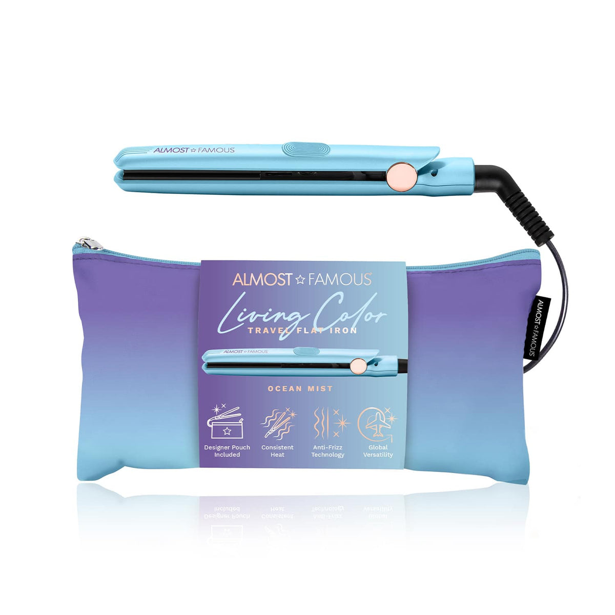 Almost Famous Mini Travel Flat Iron With Travel Pouch