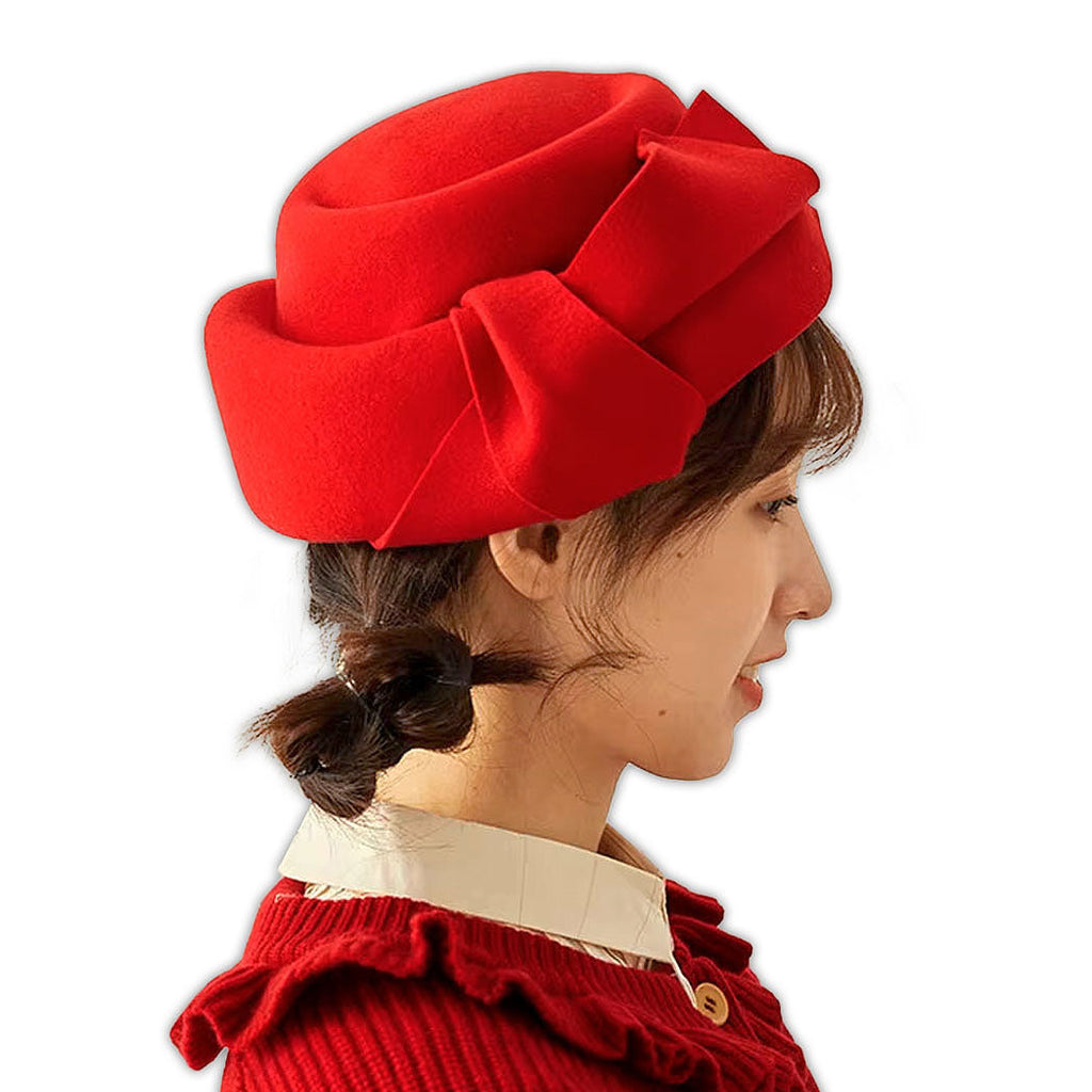 Teardrop Wool Felt Pillbox Fascinator Hat with Bow
