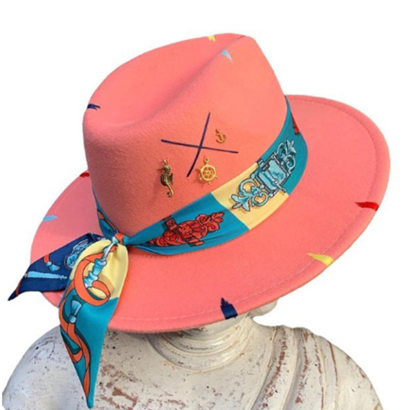 Handmade Fedora Cotton Hat with Monochrome Hatband