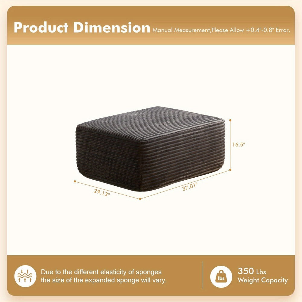 Ottoman Foam-Filled Corduroy Block, 37.01-Inch Width with No-Leg Profile and Nine Color Options