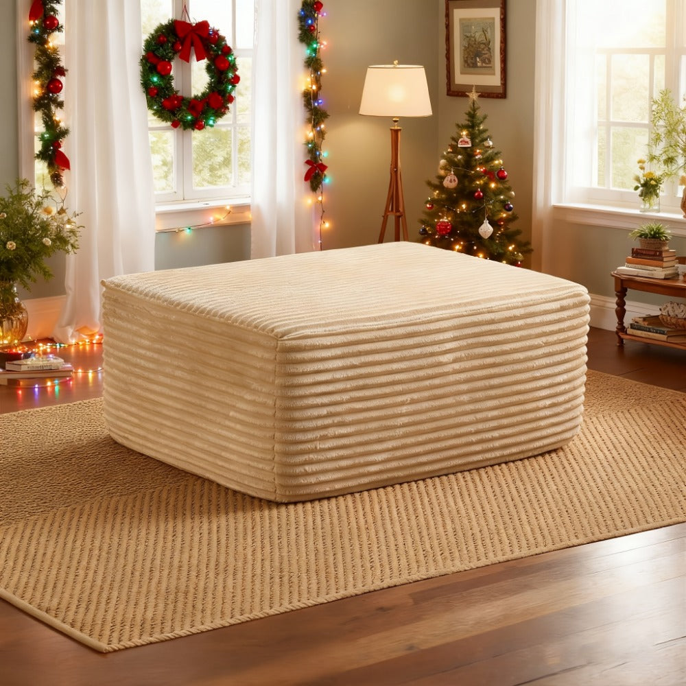 Ottoman Foam-Filled Corduroy Block, 37.01-Inch Width with No-Leg Profile and Nine Color Options