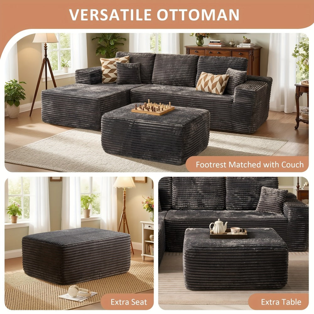 Ottoman Foam-Filled Corduroy Block, 37.01-Inch Width with No-Leg Profile and Nine Color Options