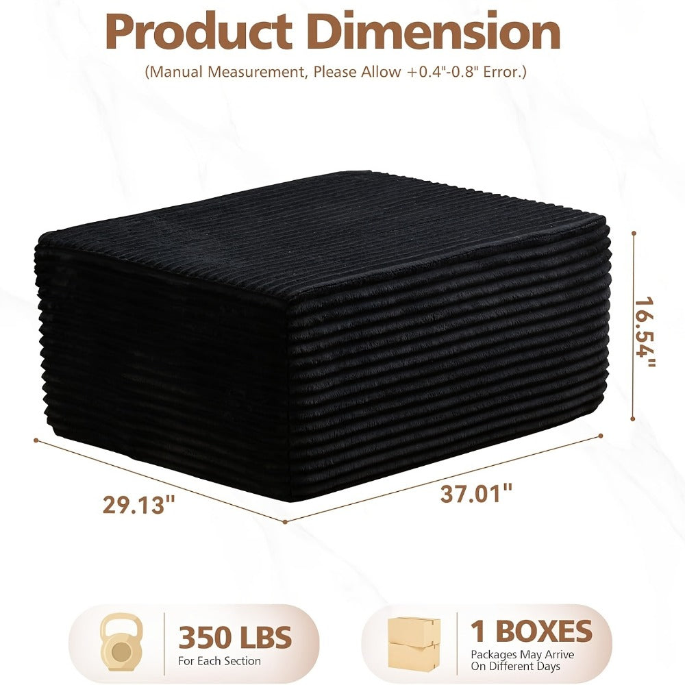 Ottoman Foam-Filled Corduroy Block, 37.01-Inch Width with No-Leg Profile and Nine Color Options