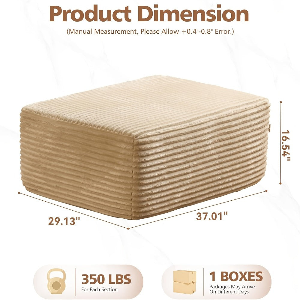 Ottoman Foam-Filled Corduroy Block, 37.01-Inch Width with No-Leg Profile and Nine Color Options