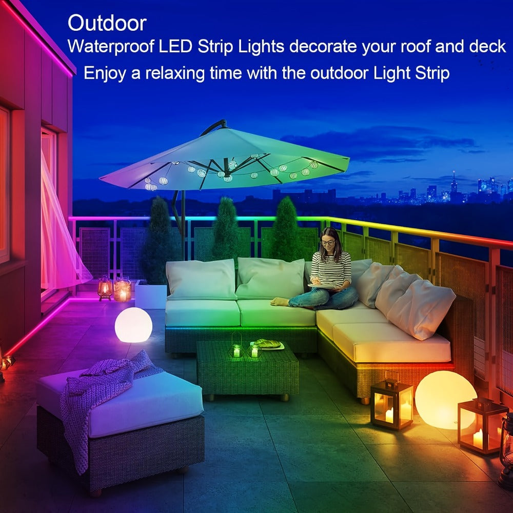 Outdoor LED Strip Lights, 100-Foot RGB Rope with App and Remote Control
