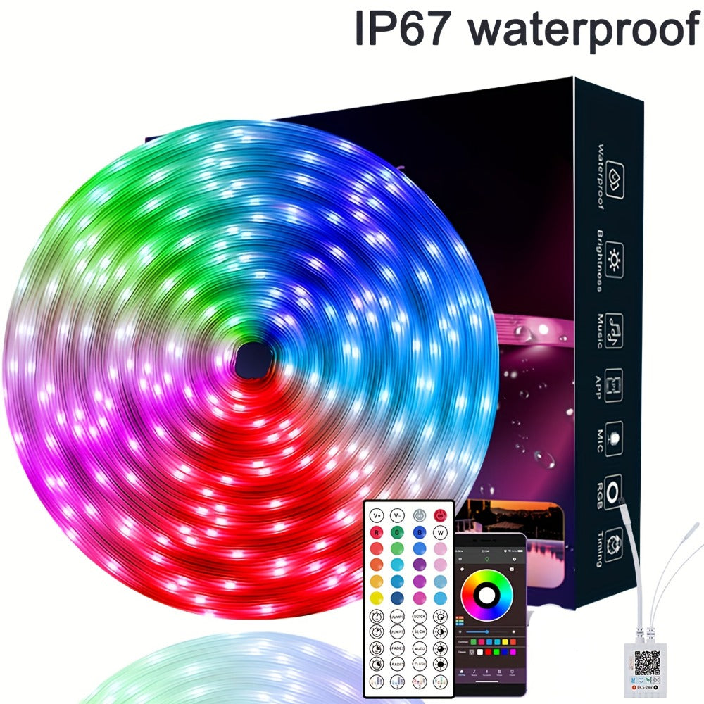 Outdoor LED Strip Lights, 100-Foot RGB Rope with App and Remote Control