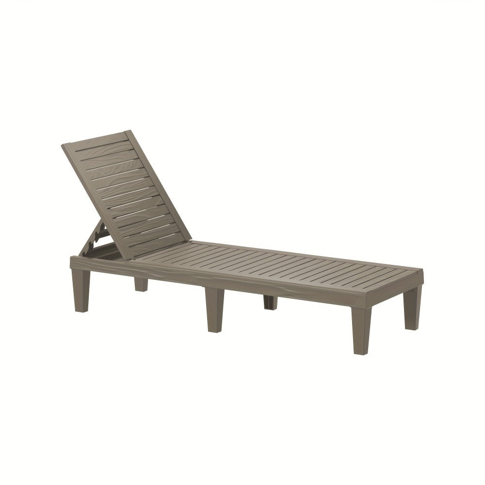 Adjustable 5-Position Resin Outdoor Chaise Lounge with Wood-Look Slats and Black or Light Brown 1- or 2-Chair Options