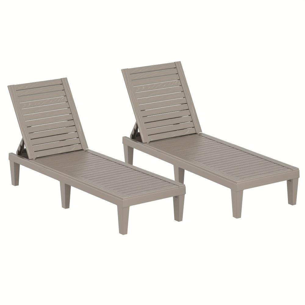 Adjustable 5-Position Resin Outdoor Chaise Lounge with Wood-Look Slats and Black or Light Brown 1- or 2-Chair Options