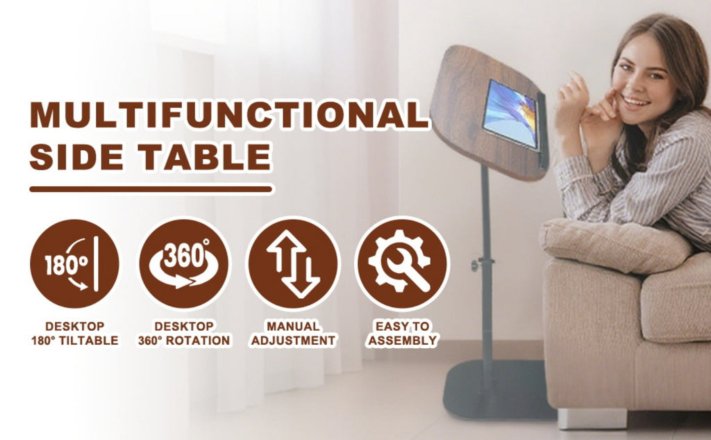 Side Table C-Shaped with 360-Degree Rotation, 180-Degree Flip Top and Four-Step Assembly with Model-Specific Finish and Structure Options