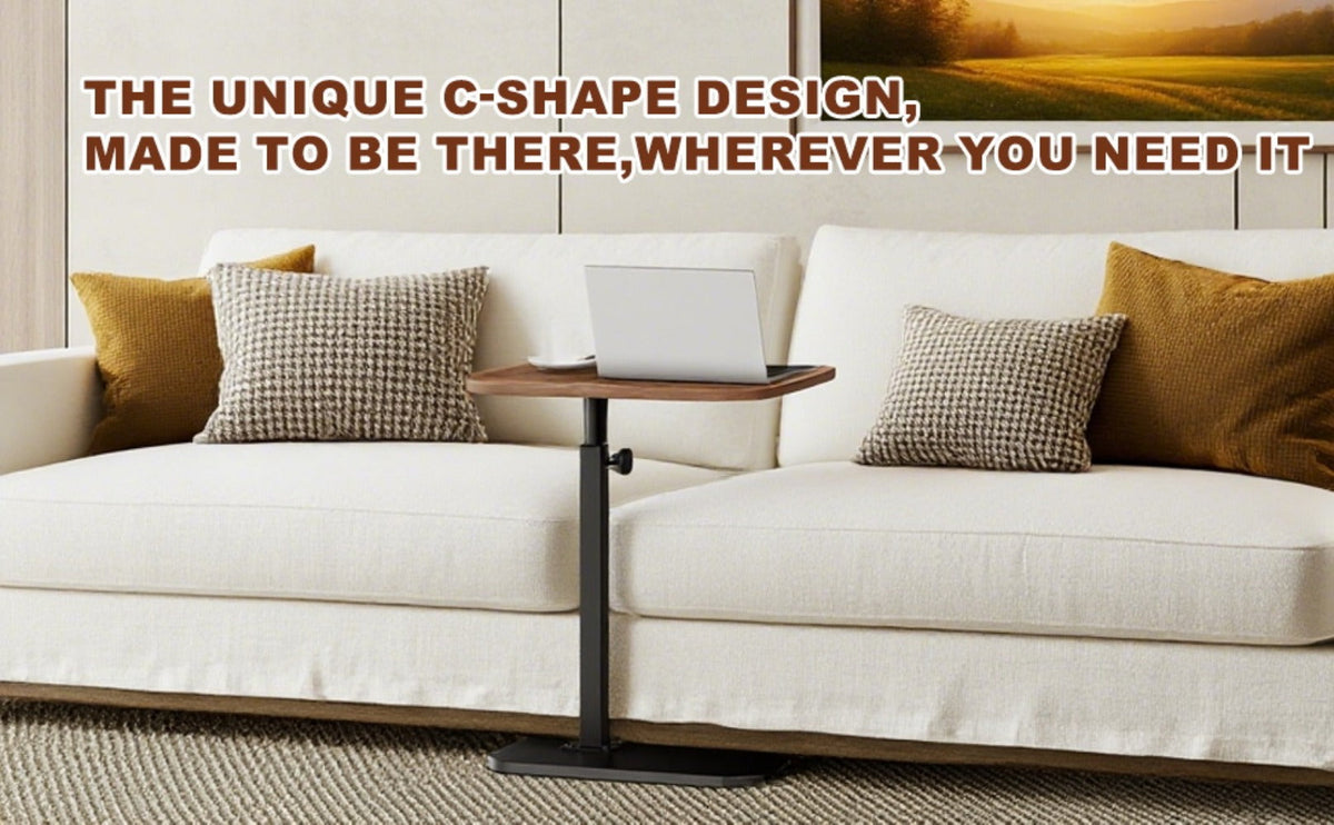 Side Table C-Shaped with 360-Degree Rotation, 180-Degree Flip Top and Four-Step Assembly with Model-Specific Finish and Structure Options