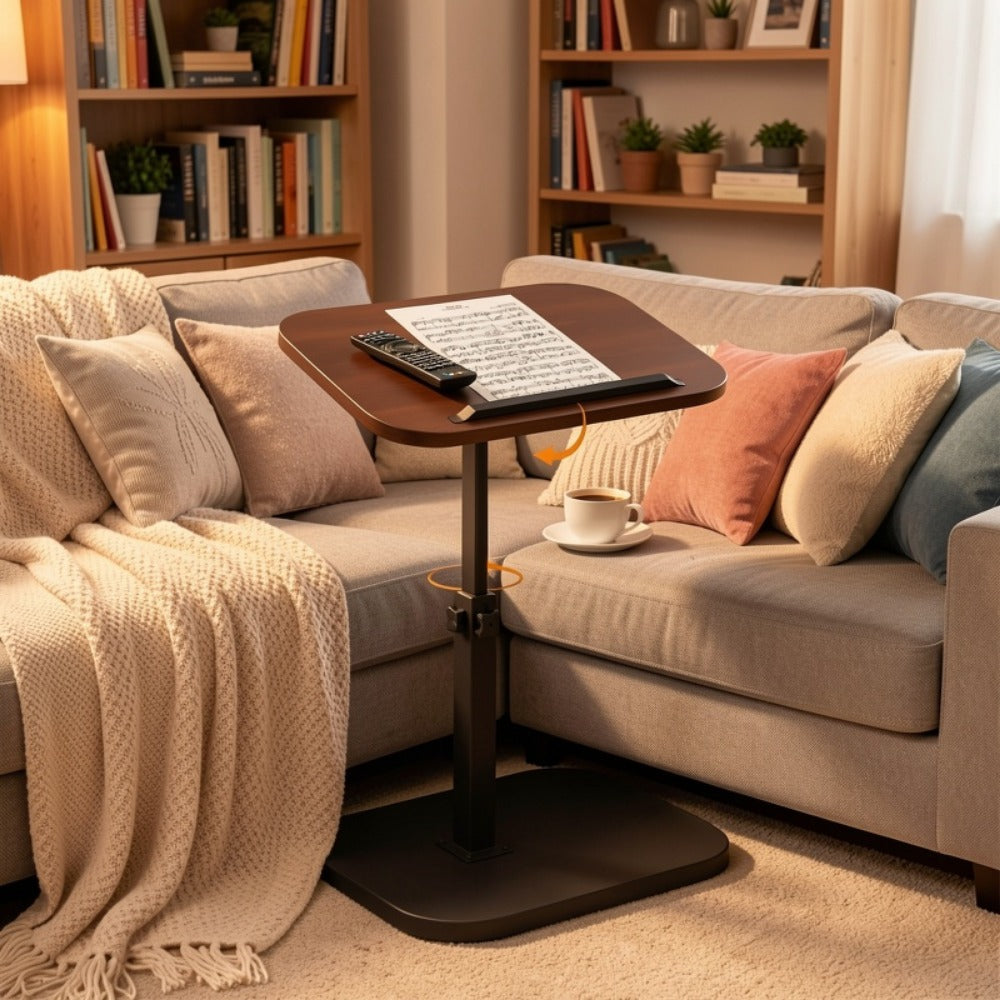 Side Table C-Shaped with 360-Degree Rotation, 180-Degree Flip Top and Four-Step Assembly with Model-Specific Finish and Structure Options