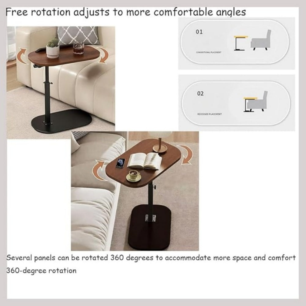 Side Table C-Shaped with 360-Degree Rotation, 180-Degree Flip Top and Four-Step Assembly with Model-Specific Finish and Structure Options