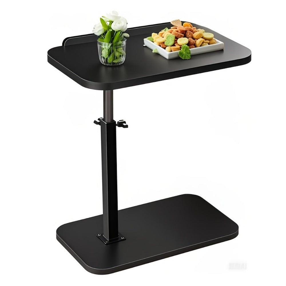Side Table C-Shaped Wood-Look Top and Iron Frame with Adjustable Height in Black or Walnut Finish