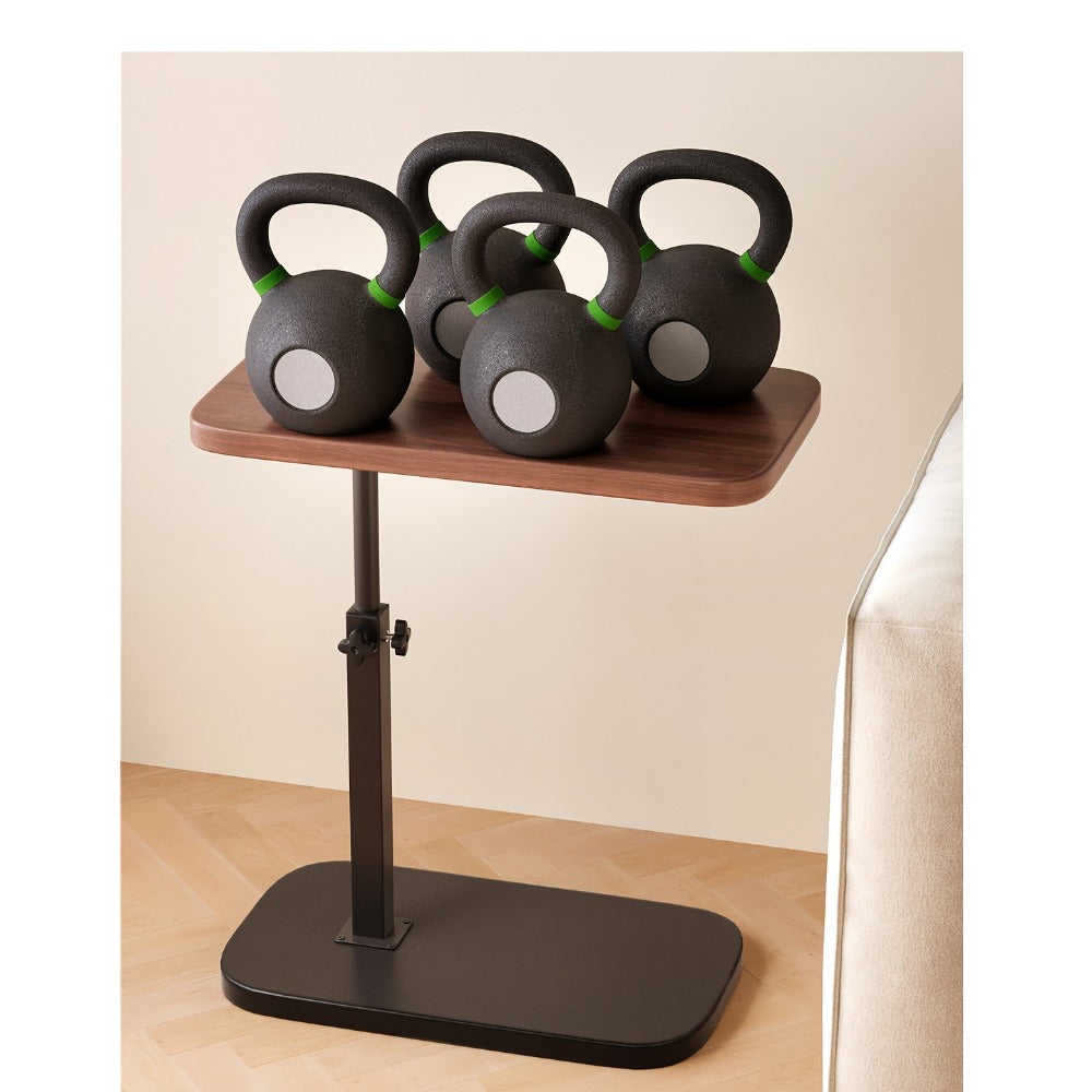 Side Table C-Shaped Wood-Look Top and Iron Frame with Adjustable Height in Black or Walnut Finish