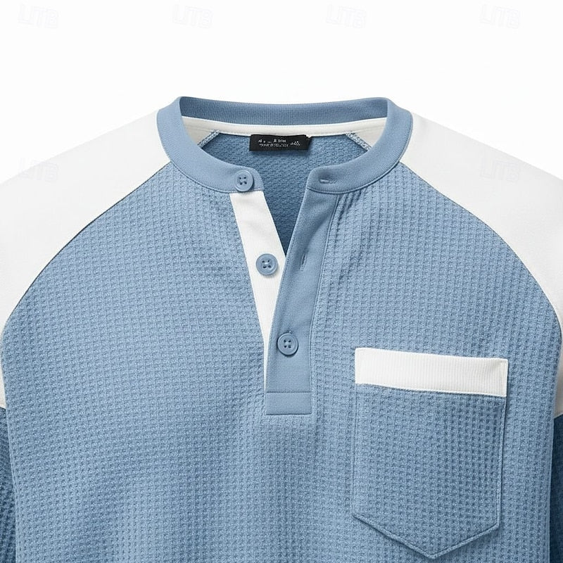 Ashton | Strukturiertes Henley-Shirt mit langen Ärmeln
