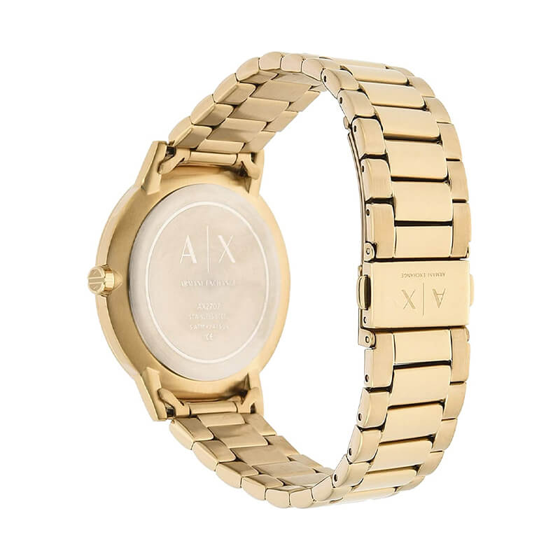 Armani Exchange Cayde AX2707 Herren-Analoguhr – Goldfarbenes Zifferblatt mit passendem Edelstahlarmband in Gold