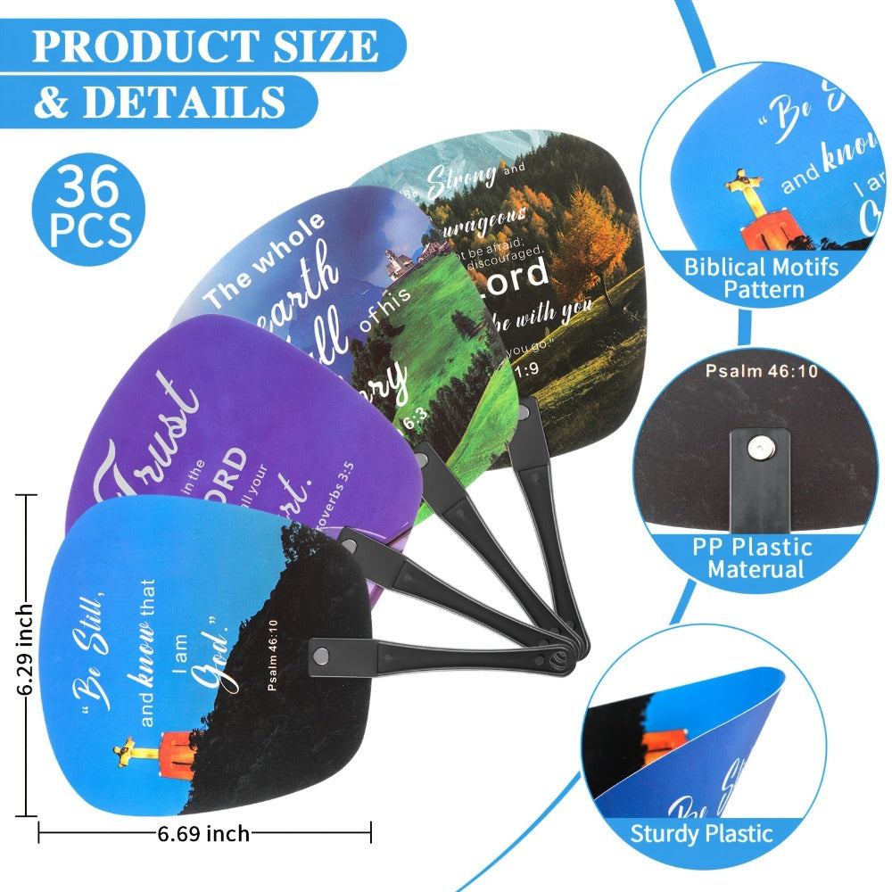 Party Favor - Handheld Fans 36 Pack Bible Christian Church Fan Bulk Decorative Cooling Portable Fan for Church