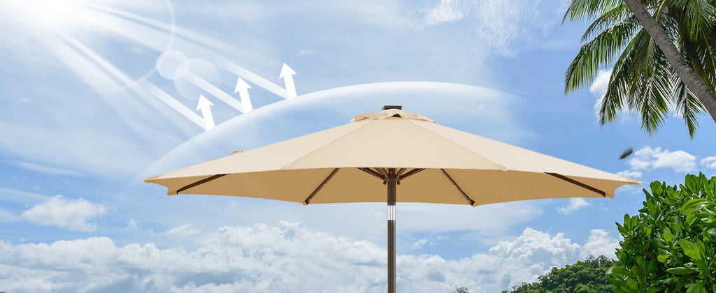 Patio Umbrella 7.5FT to 10FT Table Style with Eight Steel Ribs, Push-Button Tilt and Crank