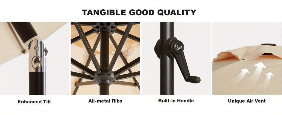 Patio Umbrella 7.5FT to 10FT Table Style with Eight Steel Ribs, Push-Button Tilt and Crank