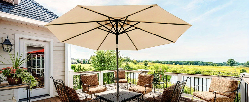 Patio Umbrella 7.5FT to 10FT Table Style with Eight Steel Ribs, Push-Button Tilt and Crank