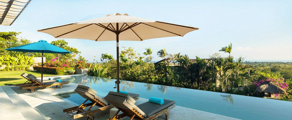 Patio Umbrella 7.5FT to 10FT Table Style with Eight Steel Ribs, Push-Button Tilt and Crank