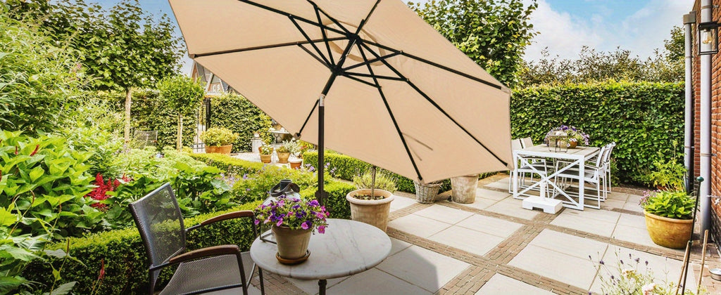Patio Umbrella 7.5FT to 10FT Table Style with Eight Steel Ribs, Push-Button Tilt and Crank