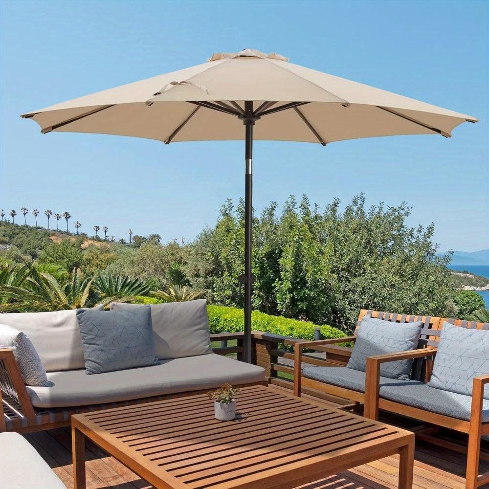 Patio Umbrella 7.5FT to 10FT Table Style with Eight Steel Ribs, Push-Button Tilt and Crank
