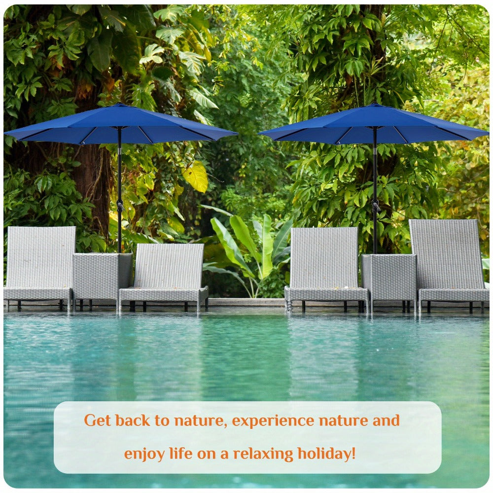 Patio Umbrella 7.5FT to 10FT Table Style with Eight Steel Ribs, Push-Button Tilt and Crank