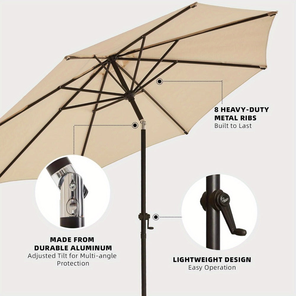 Patio Umbrella 7.5FT to 10FT Table Style with Eight Steel Ribs, Push-Button Tilt and Crank
