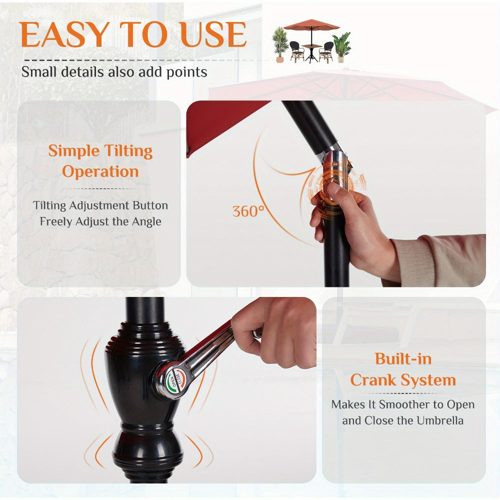Patio Umbrella 7.5FT to 10FT Table Style with Eight Steel Ribs, Push-Button Tilt and Crank