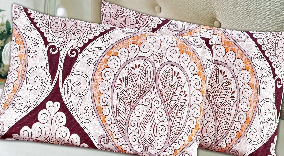 Tache Maroon Mandala Ivory Damask Pillowcases (2131-PC)