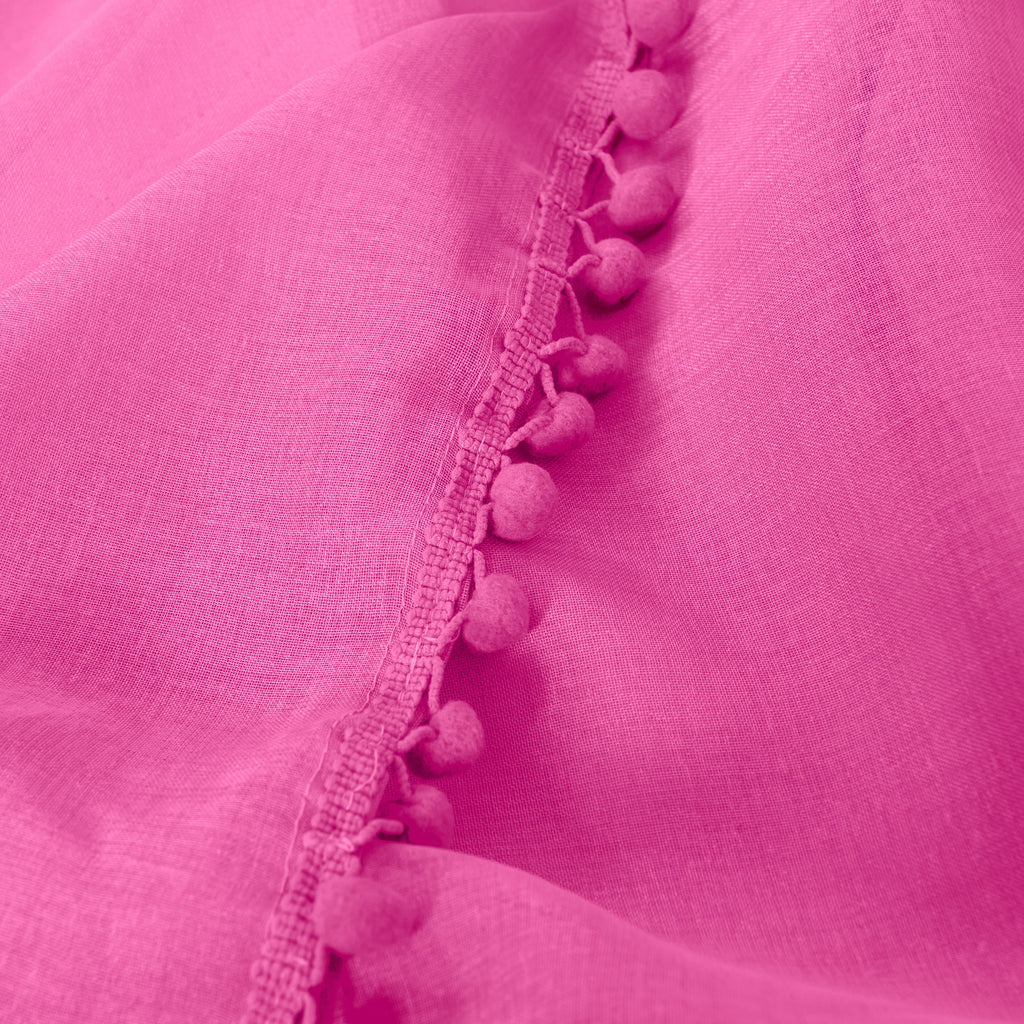 Elegant Comfort Set of 2 Pom Pom Tasseled Sheer Curtain - Rod Pocket