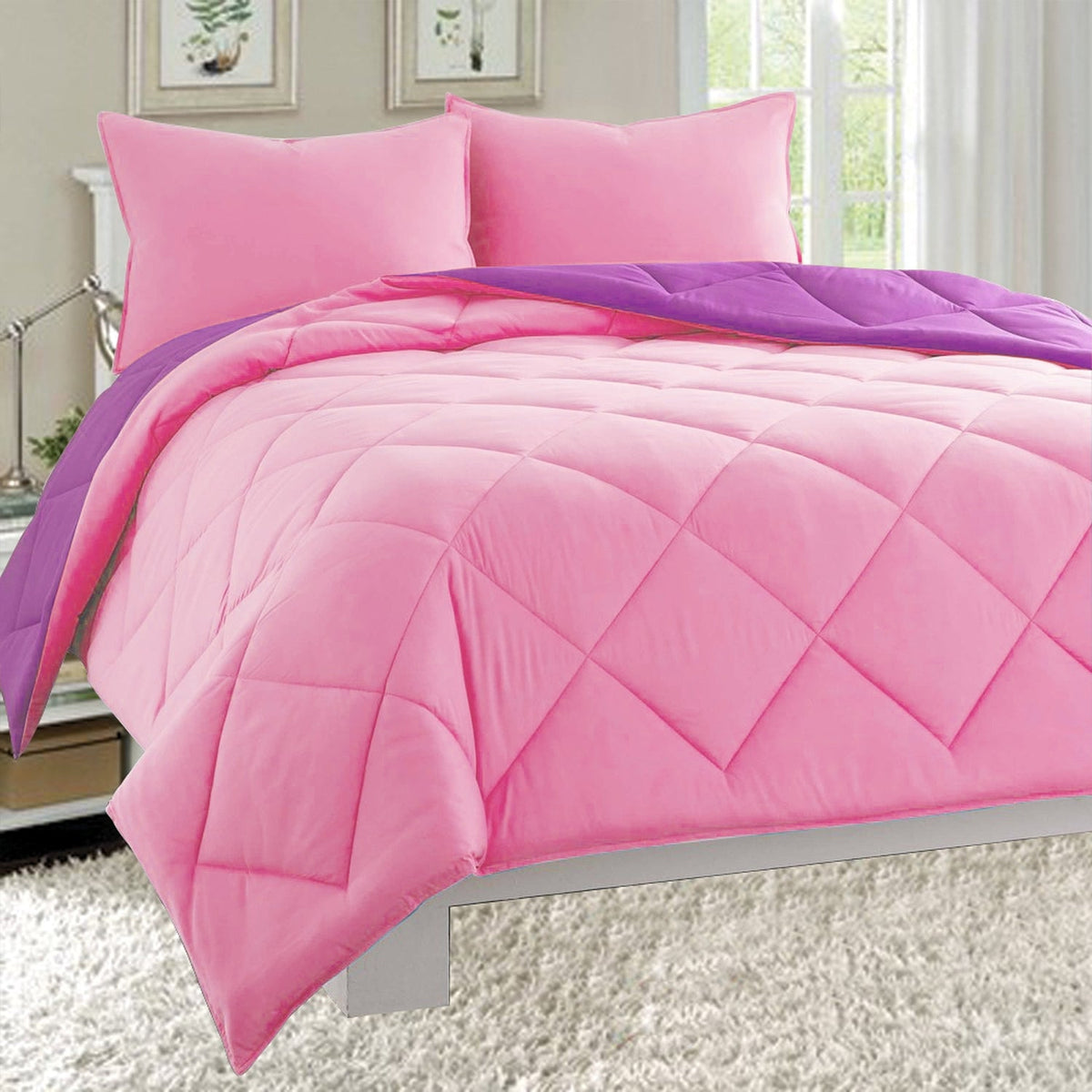 Elegant Comfort 3-Piece Reversible Diamond Stitched Comforter & Shams