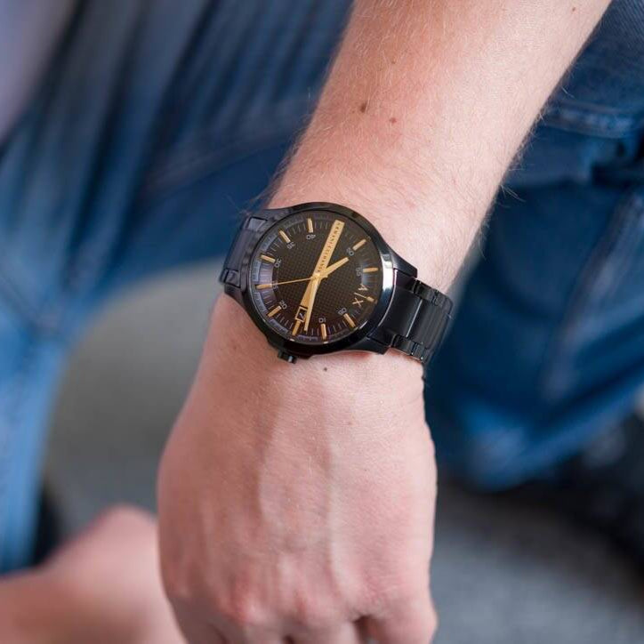 Armani Exchange Hampton AX2413 Herren-Chronograph – Schwarzes Zifferblatt mit schwarzem Edelstahlarmband