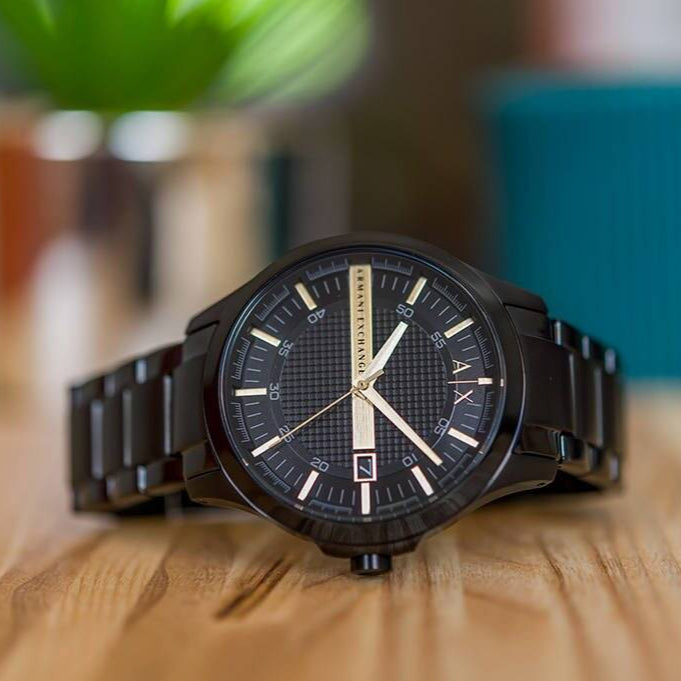 Armani Exchange Hampton AX2413 Herren-Chronograph – Schwarzes Zifferblatt mit schwarzem Edelstahlarmband