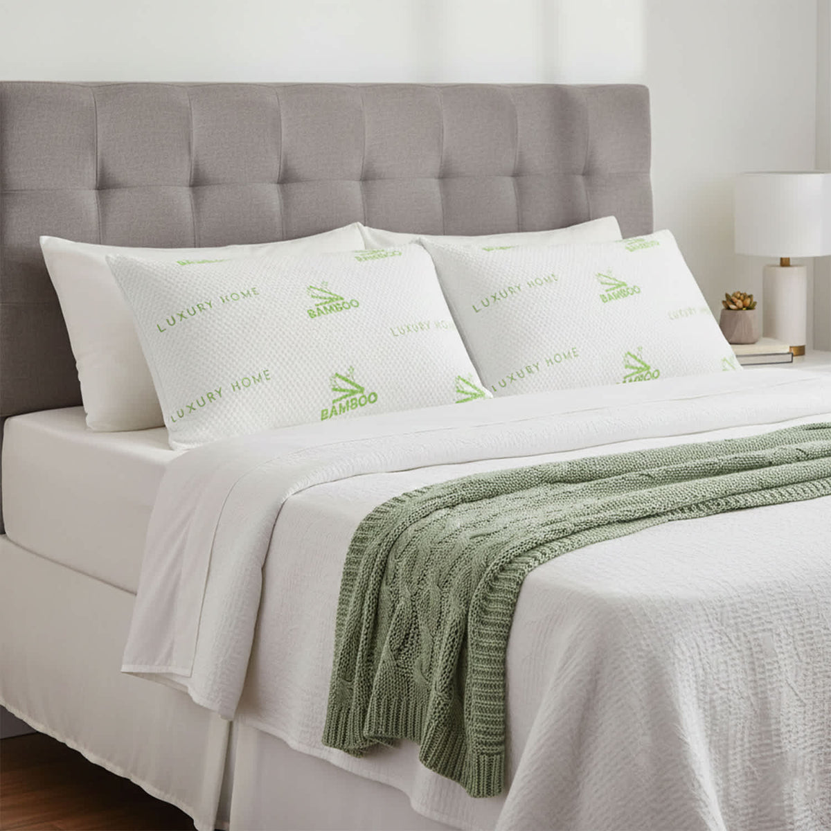 Luxury Home 2-Pack CBD-Infused Memory Foam Bed Pillows – Medium Support for Back & Side Sleepers, Hypoallergenic, 20” X 30” - Queen