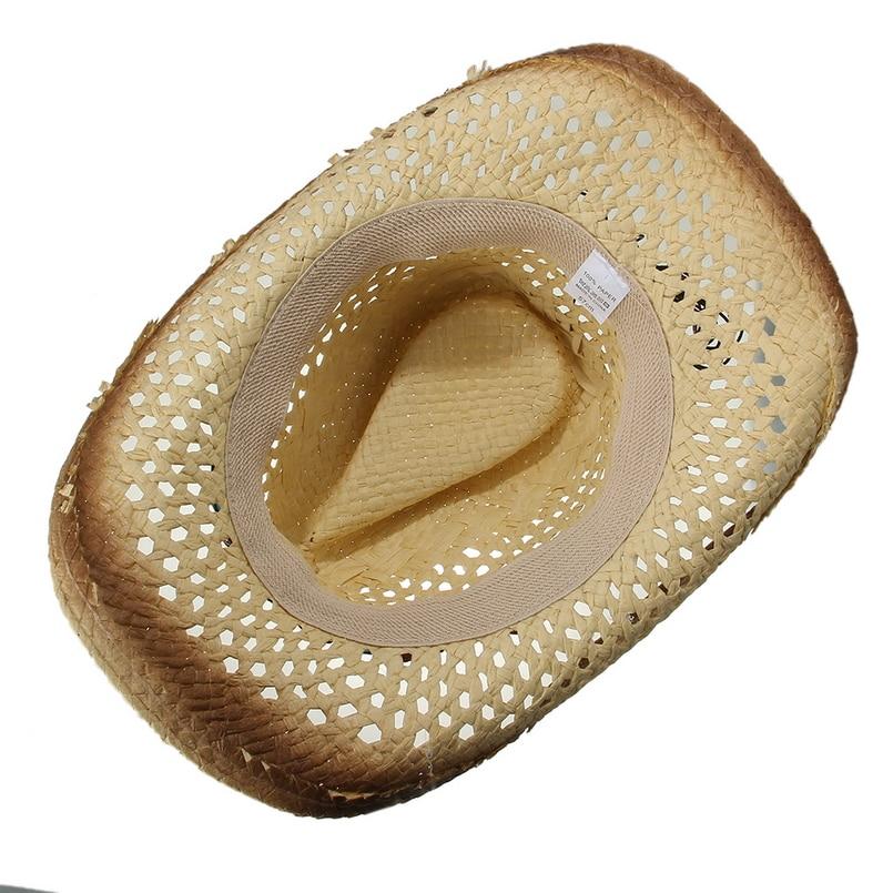 Summer Straw Cowboy Hat with Turquoise Brooch and Shell-like Beads