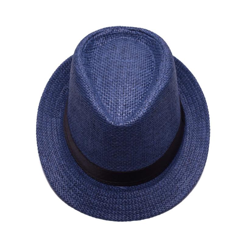 Solid Color Straw Trilby Hat with Black Hatband