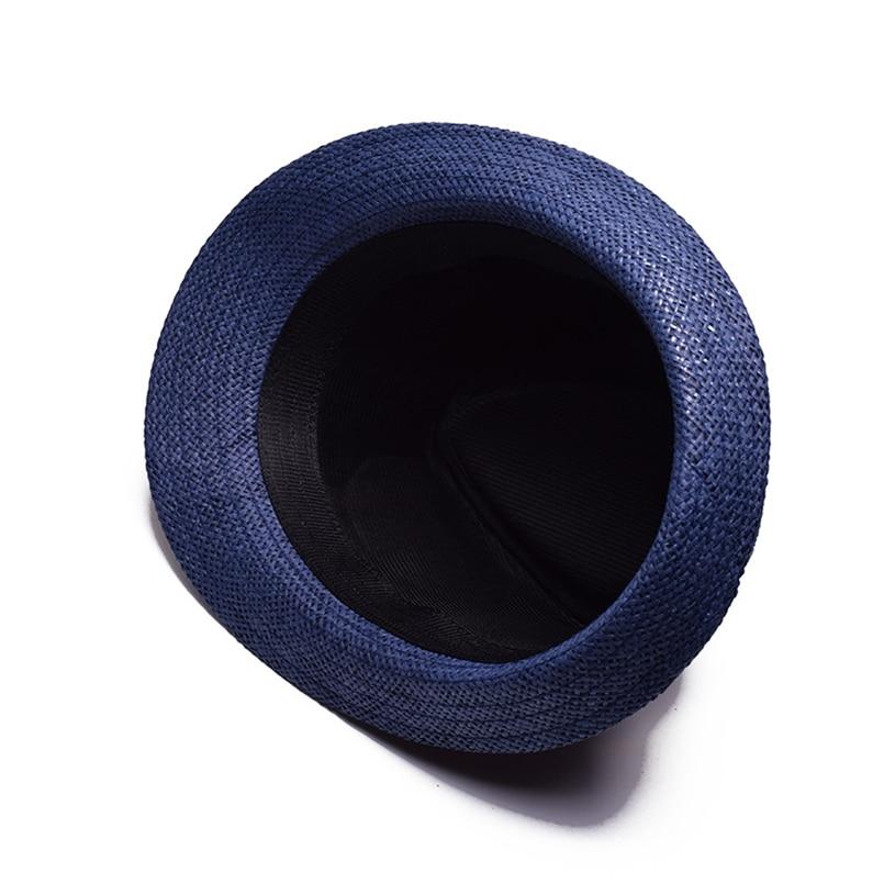 Solid Color Straw Trilby Hat with Black Hatband
