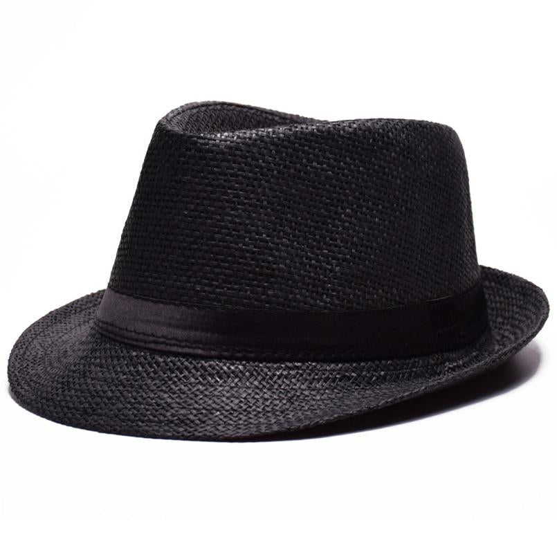 Solid Color Straw Trilby Hat with Black Hatband