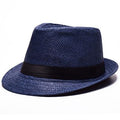 Solid Color Straw Trilby Hat with Black Hatband