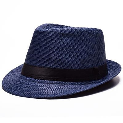 Solid Color Straw Trilby Hat with Black Hatband